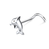 Dolphin Shaped Silver Curved Nose Stud NSKB-80